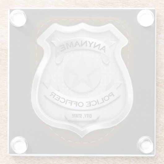 警パーソナライズされた務官の保安官警官の名前バッジ ガラスコースター (裏面)