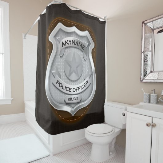警パーソナライズされた務官の保安官警官の名前バッジ シャワーカーテン (インサイチュ)