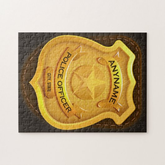 警パーソナライズされた務官の保安官警官の名前バッジ ジグソーパズル (横)