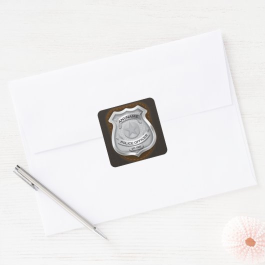 警パーソナライズされた務官の保安官警官の名前バッジ スクエアシール (封筒)