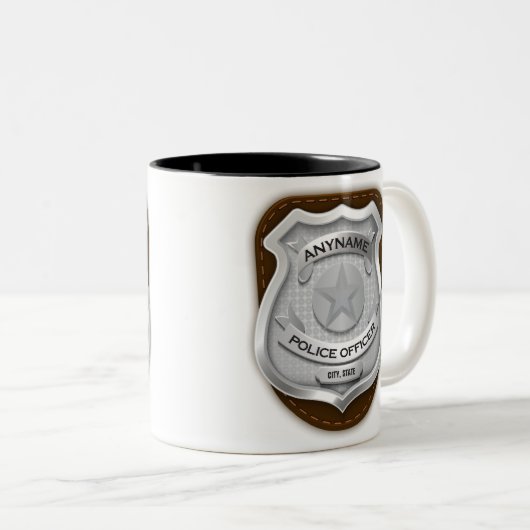 警パーソナライズされた務官の保安官警官の名前バッジ ツートーンマグカップ (正面右)