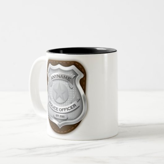 警パーソナライズされた務官の保安官警官の名前バッジ ツートーンマグカップ (正面左)