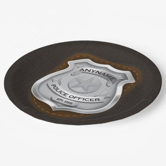 警パーソナライズされた務官の保安官警官の名前バッジ ペーパープレート (アングル)
