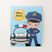 警パーソナライズされた察官とパトロール車の子供 ジグソーパズル (縦)