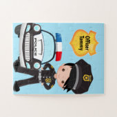 警パーソナライズされた察官とパトロール車の子供 ジグソーパズル (横)