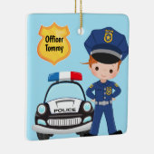 警パーソナライズされた察官とパトロール車の子供 セラミックオーナメント (右)