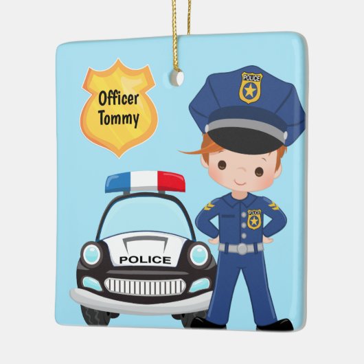 警パーソナライズされた察官とパトロール車の子供 セラミックオーナメント (左)