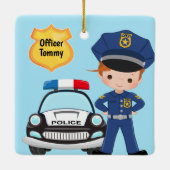 警パーソナライズされた察官とパトロール車の子供 セラミックオーナメント (裏面)