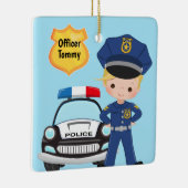警パーソナライズされた察官とパトロール車の子供 セラミックオーナメント (右)