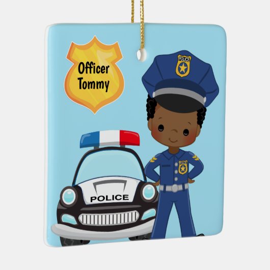 警パーソナライズされた察官とパトロール車の子供 セラミックオーナメント (右)