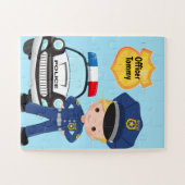 警パーソナライズされた察官とパトロール車キッズJ ジグソーパズル (横)