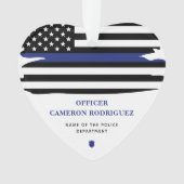 警パーソナライズされた察官の細いブルーライン国旗 オーナメント (正面)