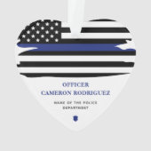 警パーソナライズされた察官の細いブルーライン国旗 オーナメント (裏面)