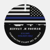 警パーソナライズされた察官の細いブルーライン国旗 ガラスオーナメント (裏面)