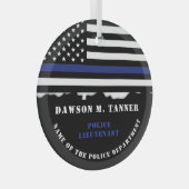 警パーソナライズされた察官の細いブルーライン国旗 ガラスオーナメント (正面右)