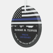 警パーソナライズされた察官の細いブルーライン国旗 ガラスオーナメント (正面左)