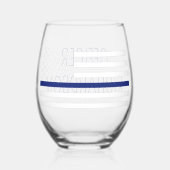 警パーソナライズされた察官の細いブルーライン国旗 ステムなしワイングラス (正面)