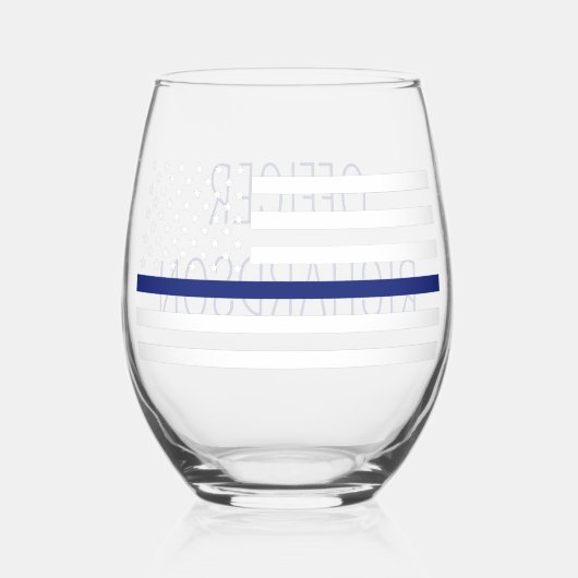 警パーソナライズされた察官の細いブルーライン国旗 ステムなしワイングラス (正面)