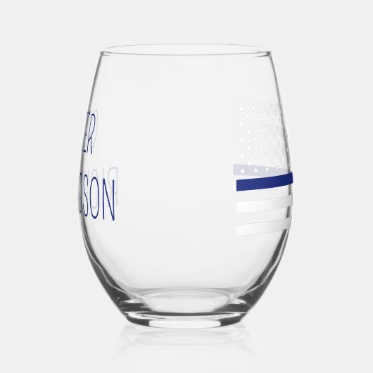 警パーソナライズされた察官の細いブルーライン国旗 ステムなしワイングラス (右)