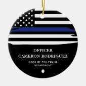 警パーソナライズされた察官の細いブルーライン国旗 セラミックオーナメント (正面)