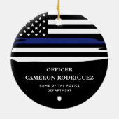 警パーソナライズされた察官の細いブルーライン国旗 セラミックオーナメント (裏面)