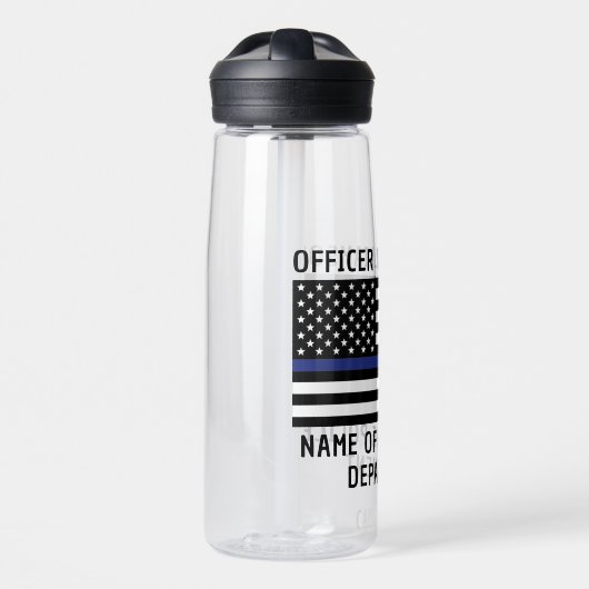警パーソナライズされた察官の細いブルーライン ウォーターボトル (正面)