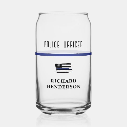 警パーソナライズされた察官の細いブルーライン ガラス缶 (正面)