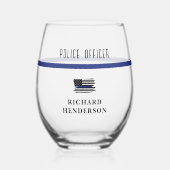 警パーソナライズされた察官の細いブルーライン ステムなしワイングラス (正面)