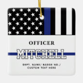 警パーソナライズされた察官の細いブルーライン セラミックオーナメント (正面)