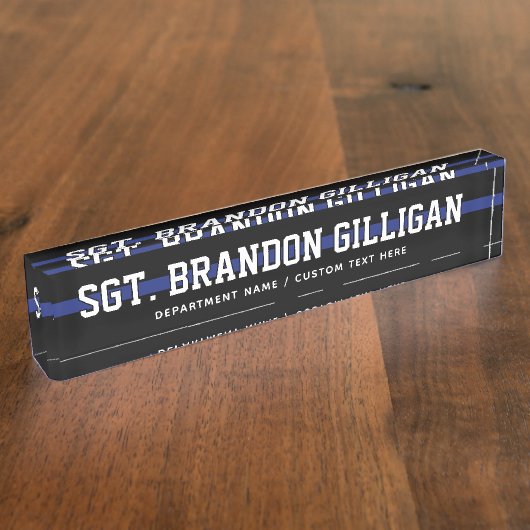 警パーソナライズされた察官の細いブルーライン デスクネームプレート (側面)