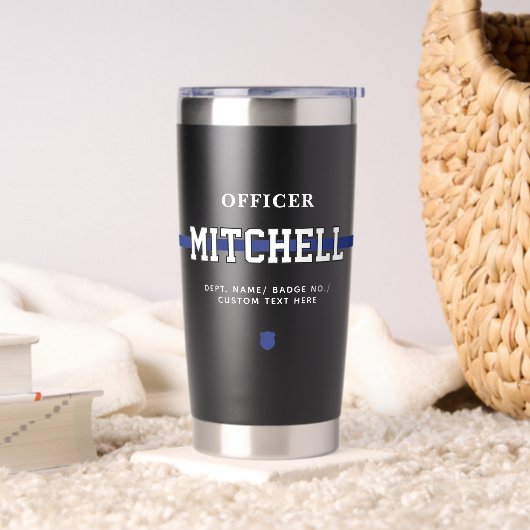 警パーソナライズされた察官の細いブルーライン 保温保冷タンブラー (リビング)