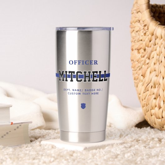 警パーソナライズされた察官の細いブルーライン 保温保冷タンブラー (リビング)