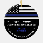 警パーソナライズされた察官パパ警官シンブルーライン セラミックオーナメント (裏面)