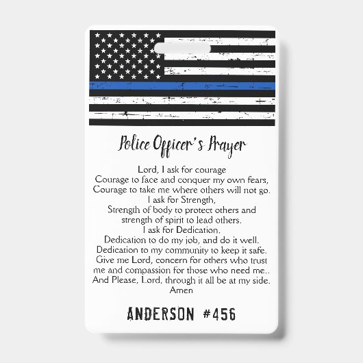 警パーソナライズされた察官祈りの言葉シンブルーライン バッジ (表面)