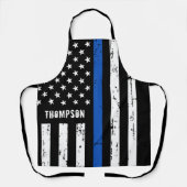 警パーソナライズされた察官BBQ細いブルーライン エプロン (正面)