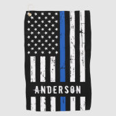 警パーソナライズされた察旗細青 ゴルフタオル (正面)