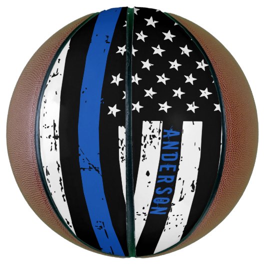 警パーソナライズされた察旗細青 バスケットボール (縦)