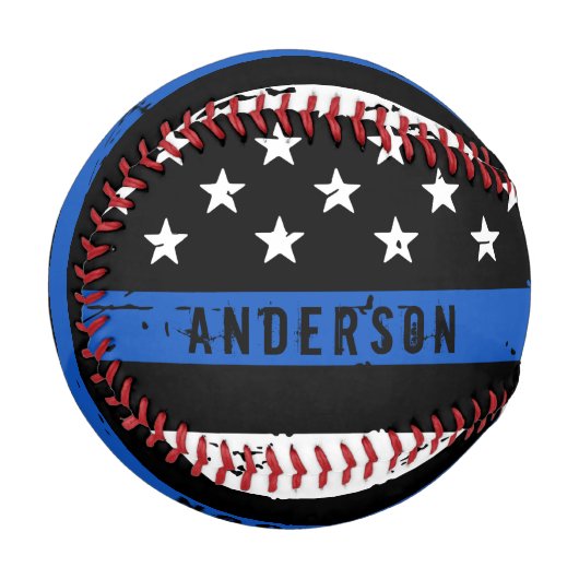 警パーソナライズされた察旗細青 野球ボール (正面左)