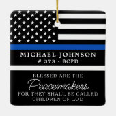 警パーソナライズされた賛美察Cop薄いブルーライン セラミックオーナメント (裏面)