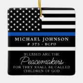 警パーソナライズされた賛美察Cop薄いブルーライン セラミックオーナメント (正面)