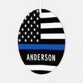 警モダン察官パーソナライズされたの細い青 メタルオーナメント (正面左)