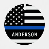 警モダン察官パーソナライズされたの細い青 メタルオーナメント (正面)