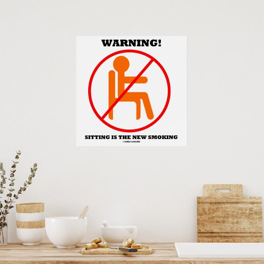 警告だ！座っている新しい喫煙のクロスカアウトのサイン ポスター (キッチン)