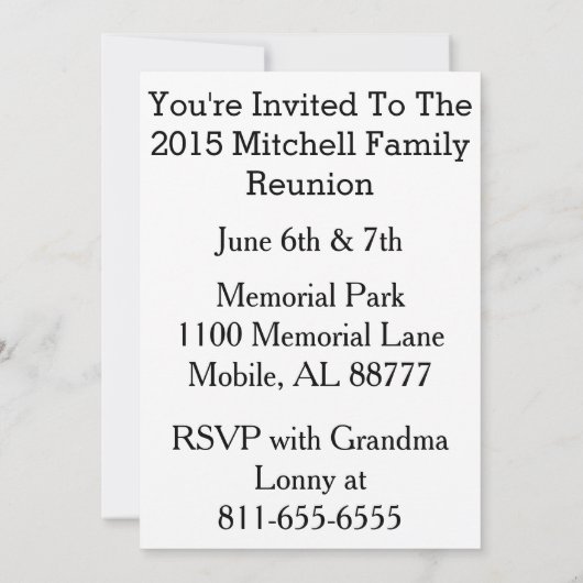 警告のおもしろいの家族会の招待状 招待状 (裏面)