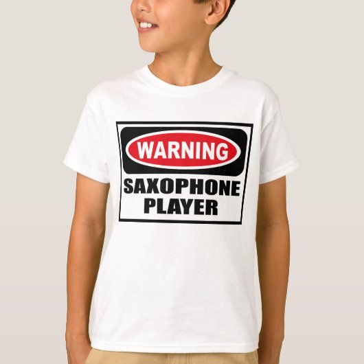 警告のサクソフォーンプレーヤーの子供のTシャツ Tシャツ (正面)