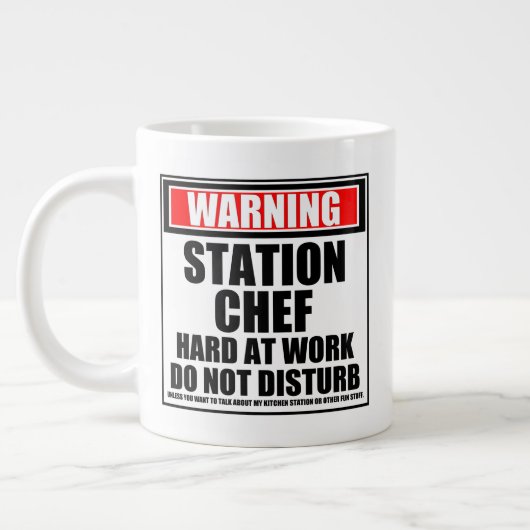 警告のステーションシェフ懸命が邪魔しない ジャンボコーヒーマグカップ (左)