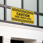 警告の警告黄色の黒いストライプ文字 横断幕 (ビルの外側)