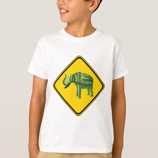 警告の:スイカ象の交差点! Tシャツ (正面)