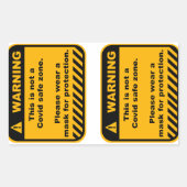 警告のCovidエリア紙シール 長方形シール (正面)