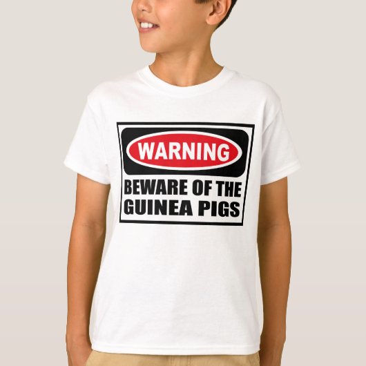警告はモルモットの子供のTシャツの用心します Tシャツ (正面)